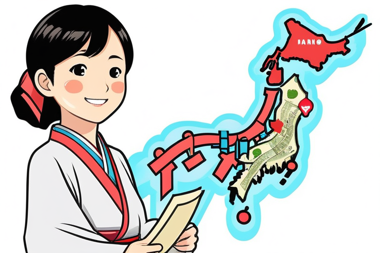 An illustration of a map of Japan with arrows showing money flowing from major cities to rural areas, symbolizing the concept of