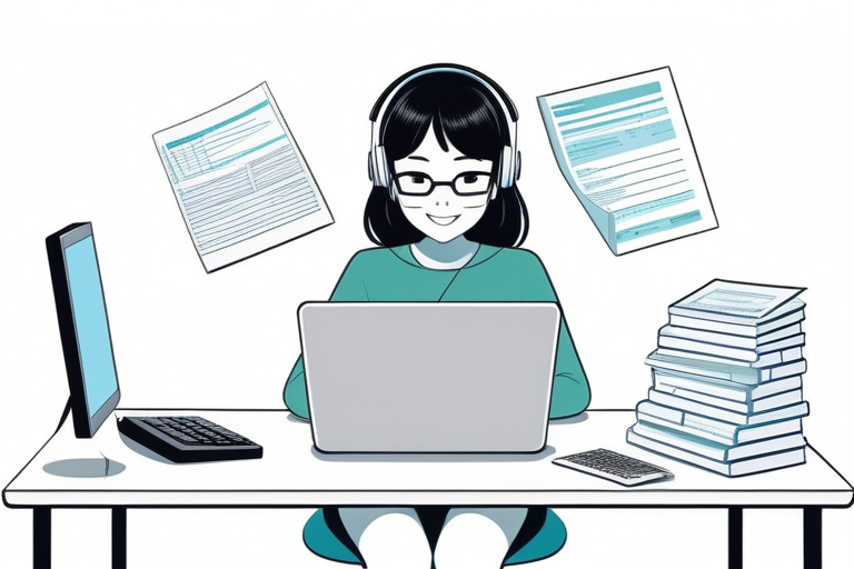 A person simplifying tax documents with a laptop and various digital files, symbolizing efficient data aggregation for tax filing.