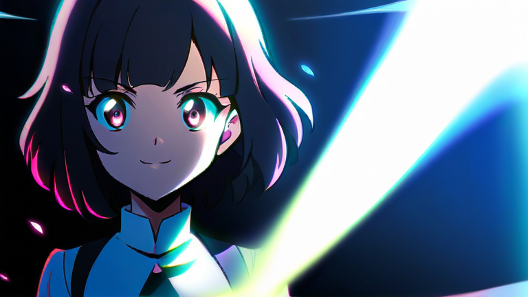 a cute anime girl with a confident smile, explaining a complex topic with hand gestures, charts in the background blur