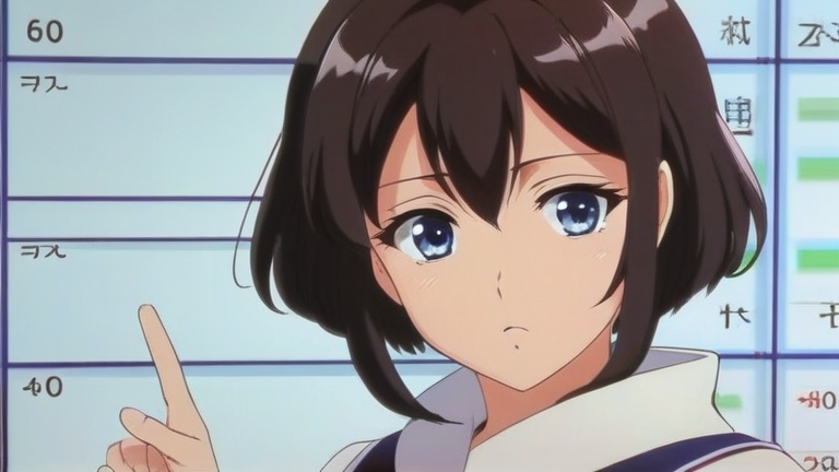 cute anime girl explaining complex technology with a serious but helpful expression, pointing at a hypothetical chart