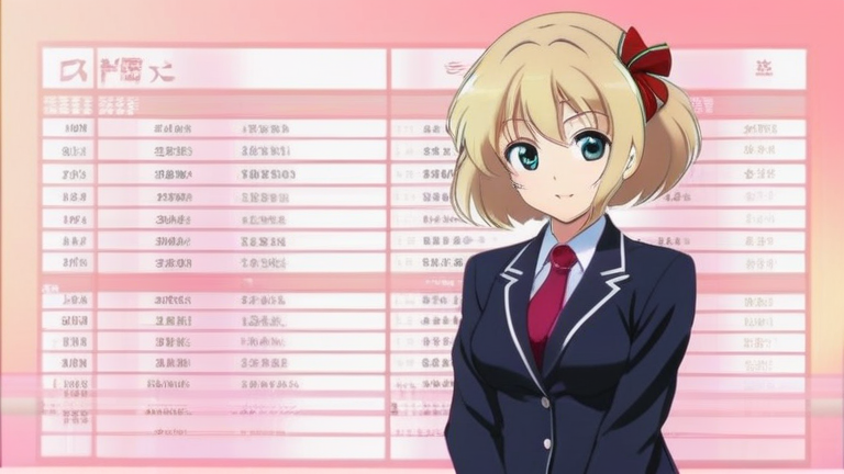beautiful anime girl in a business suit, confidently presenting a comparison chart, pointing to key differences