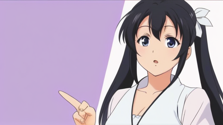 cute anime girl explaining something with a serious expression, pointing at a flowchart