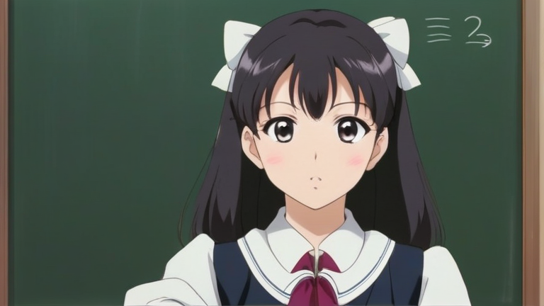 cute anime girl explaining complex financial topics with a clear and confident expression, pointing to a blackboard