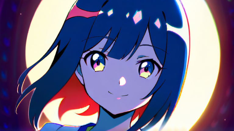 cute anime girl holding a smartphone, happy smile, pointing finger