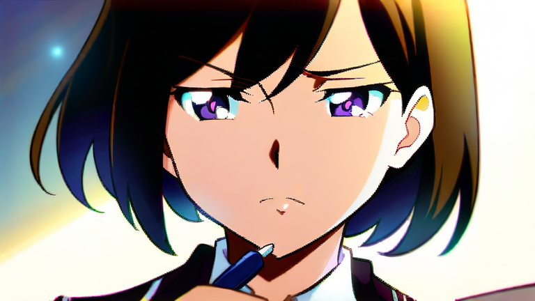 cute anime girl thinking hard, holding a calculator and a pen, looking at a tax form