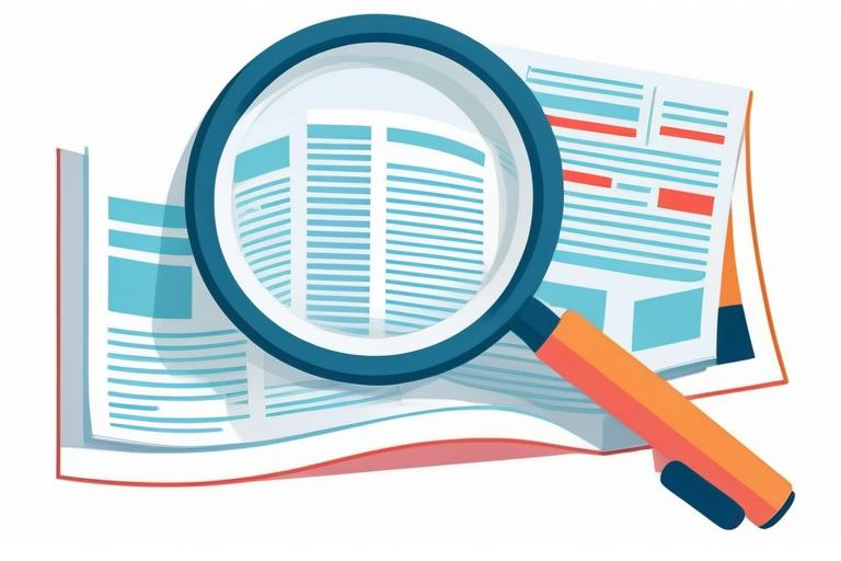 An illustration of a magnifying glass over various documents like a budget report, a website, and a newspaper, symbolizing checking official information.