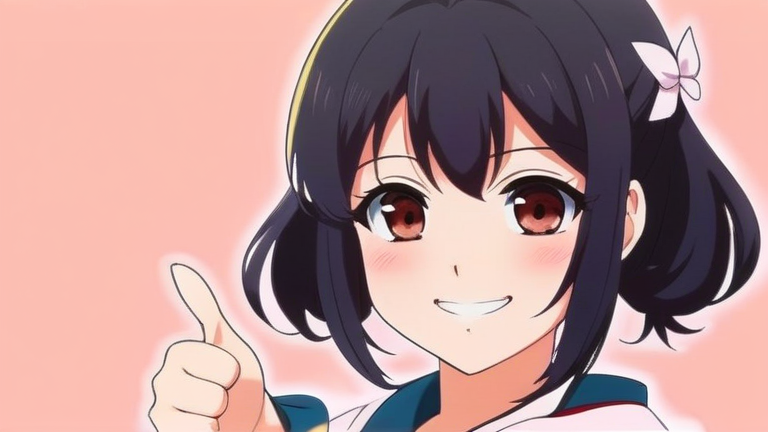 cute anime girl giving a thumbs up, happy and reassuring smile, professional look