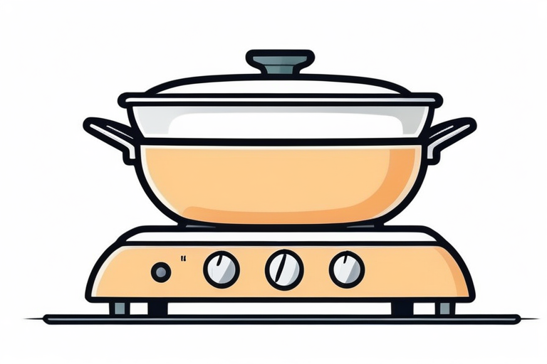 A modern kitchen with an IH stove, a person easily preparing a meal using a retort pouch, emphasizing convenience and no mess.