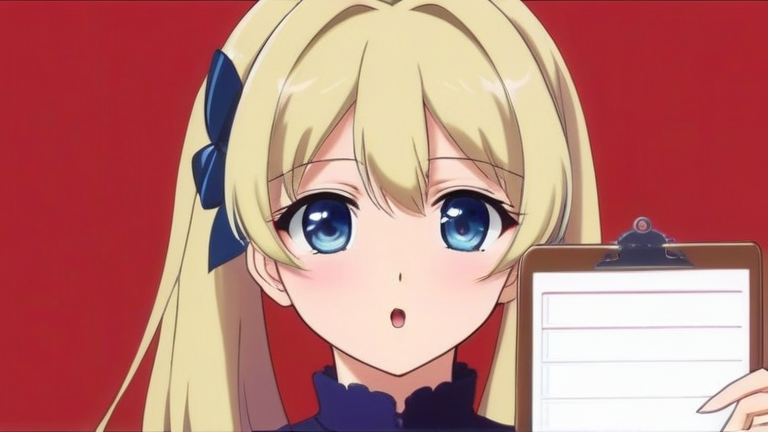 cute anime girl confidently presenting a checklist, determined expression