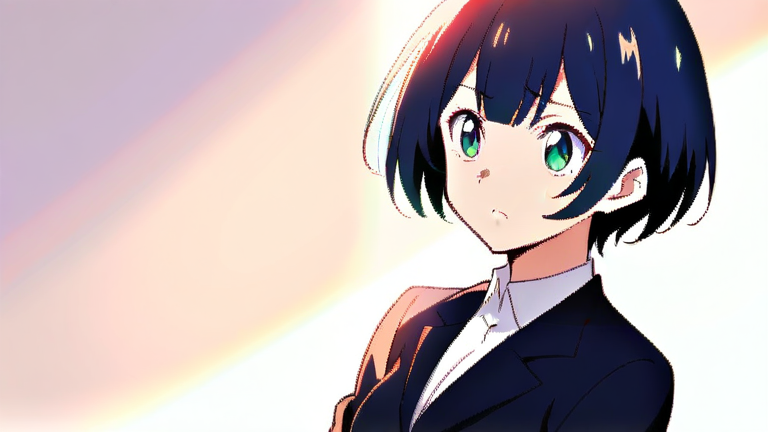 beautiful anime girl in a business suit holding a calendar, looking thoughtful and slightly worried