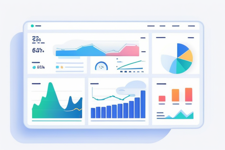 An illustration showing an affiliate marketer looking at a dashboard with various graphs and charts, representing data from multiple ASPs, bank accounts, and credit cards, all connected to a cloud accounting software interface. The overall theme is efficiency and data visualization.