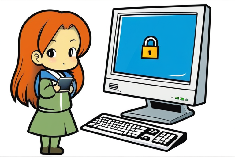 An old, dusty Windows XP computer with a padlock icon overlaid, symbolizing outdated technology and security vulnerabilities.