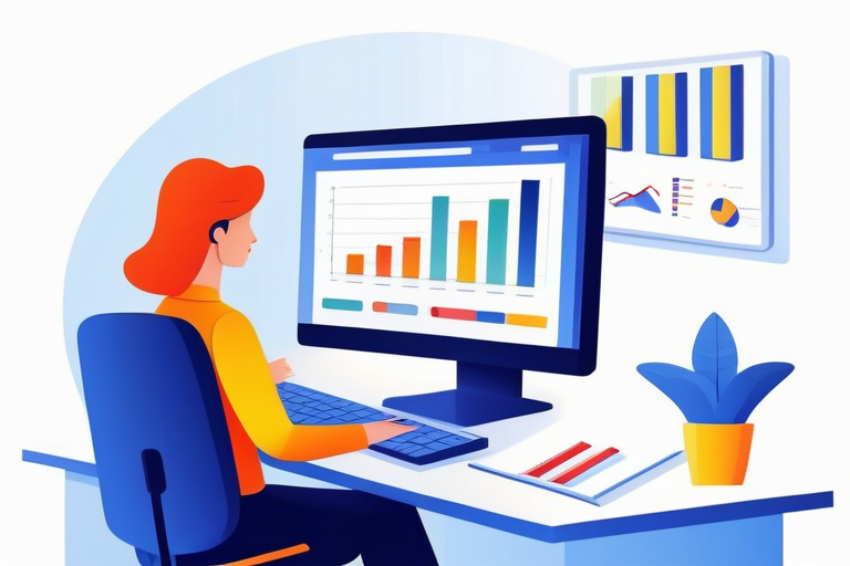 A person analyzing multiple bar charts, each representing a different business segment, on a computer screen, demonstrating data separation and analysis.