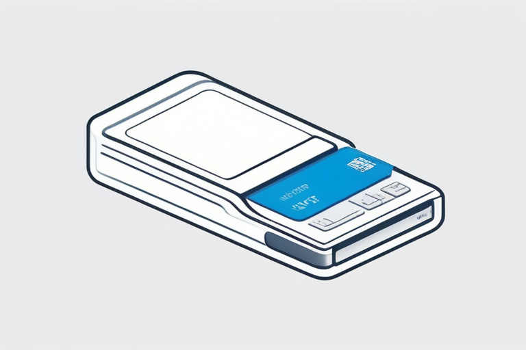 A close-up shot of a modern IC card reader connected to a laptop, with a My Number card being inserted or placed on it, emphasizing the ease of use and connectivity.