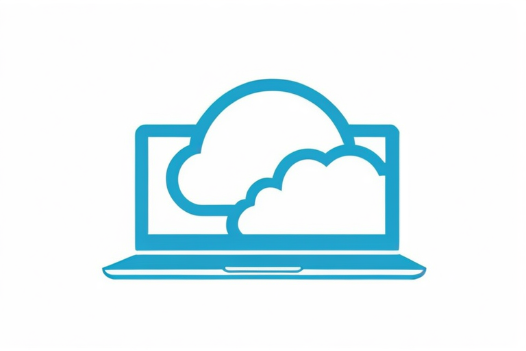 A modern, stylized cloud icon with data flowing into it, surrounded by various device icons (MacBook, iPhone, iPad), illustrating seamless cloud accessibility for tax filing.