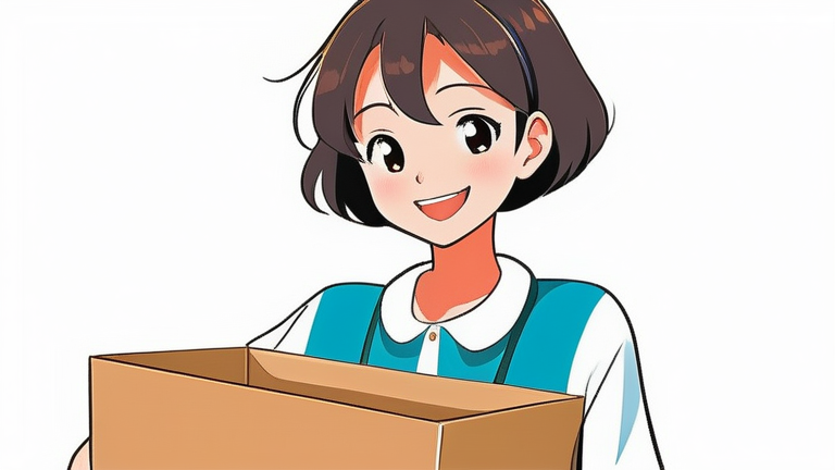 A cheerful and slightly nervous young woman holding a moving box, looking excitedly at an empty room, symbolizing the start of a new life.