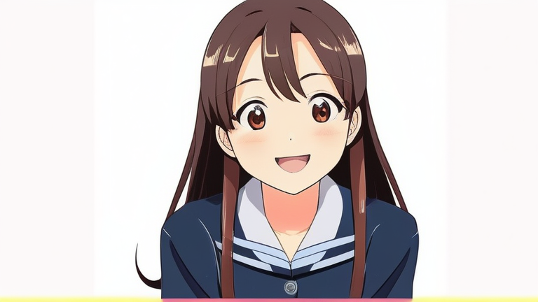 A cute anime girl student giving a confident and encouraging smile, standing in a brightly lit room with her new appliances looking stylish and ready for use.