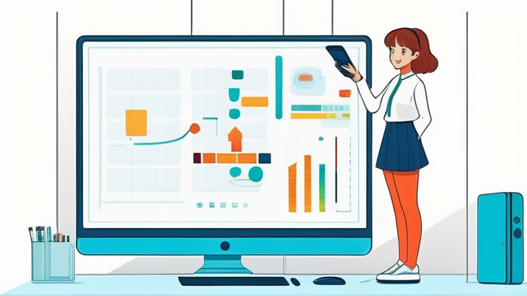 A cheerful female character pointing to a comparison chart with a confident smile, surrounded by various tech gadgets.