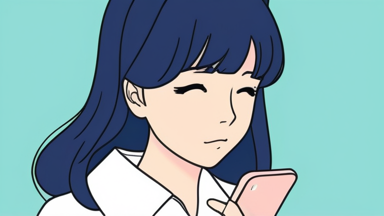 A young woman looking thoughtful and slightly anxious, holding a smartphone, with a backdrop of blurred office buildings, in a sympathetic and encouraging style.